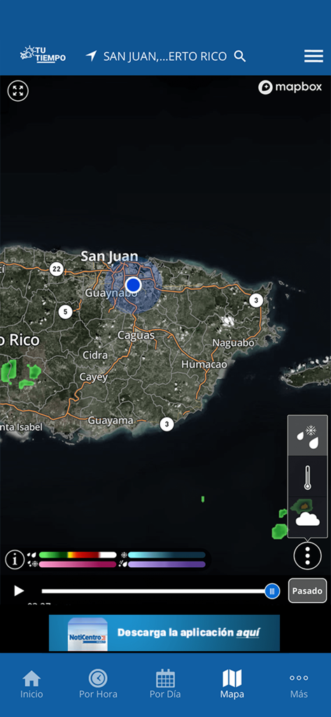 Tu Tiempo - Wapa - High resolution weather radar map of Puerto Rico on the Tu Tiempo Wapa mobile app interface
