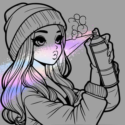 realistic girl spray painting