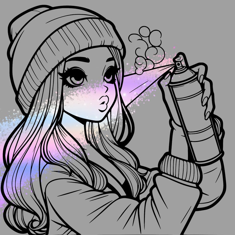 realistic girl spray painting