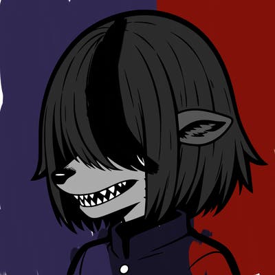 sharp teeth deer man with bob haircut