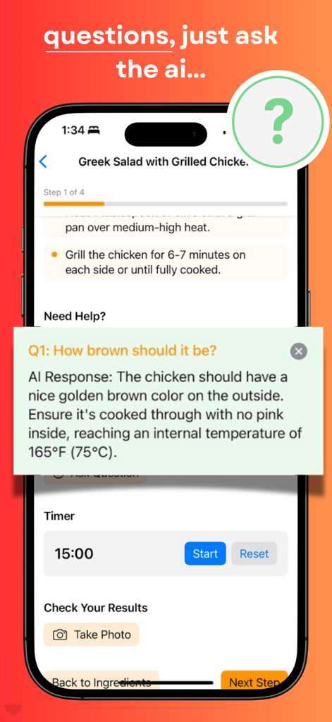 Chefy - AI Cooking Assistant - Chefy AI cooking assistant providing interactive help and feedback during a recipe step.