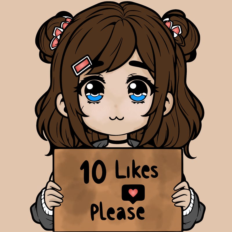a girl with a sign saying 10 likes please