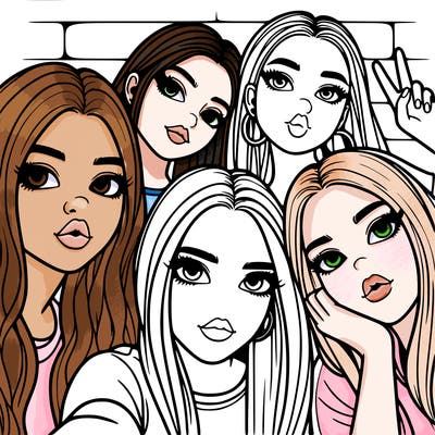 group of teen girls friends y2k up close in a selfie