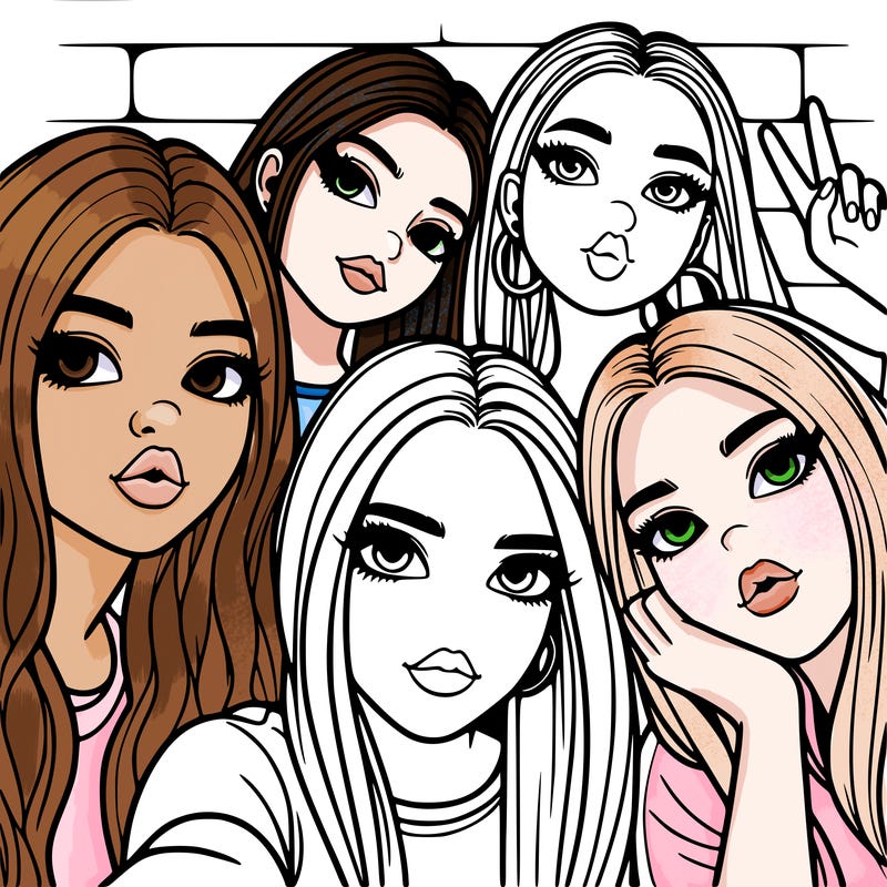 group of teen girls friends y2k up close in a selfie