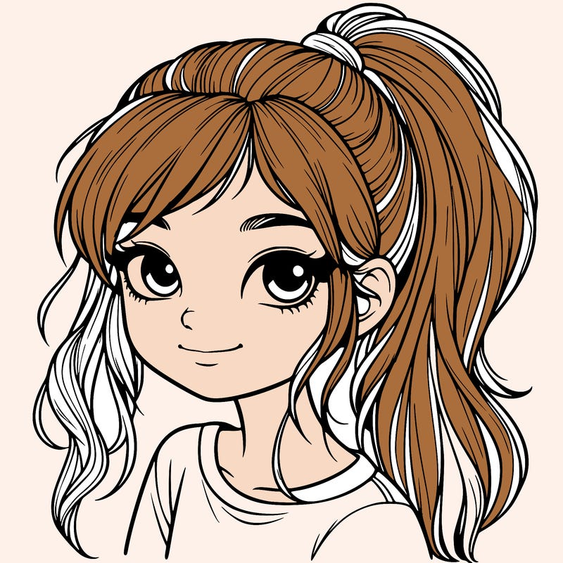 realistic girl with ponytail