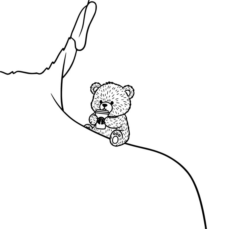 a little fuzzy bear drinking starbucks and the bear and the starbucks are tiny really really really tiny
