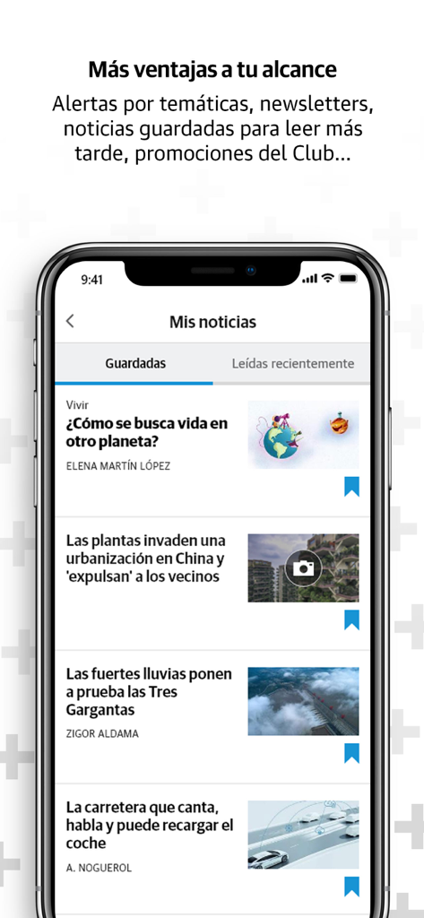 Interfaz de la aplicación móvil Leonoticias mostrando una lista de artículos de noticias guardados para leer más tarde