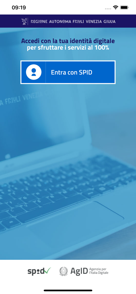 Sesamo FSE - Login screen of the Sesamo FSE app with a button to enter using SPID digital identity