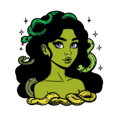 realistic girl with snakes as hair