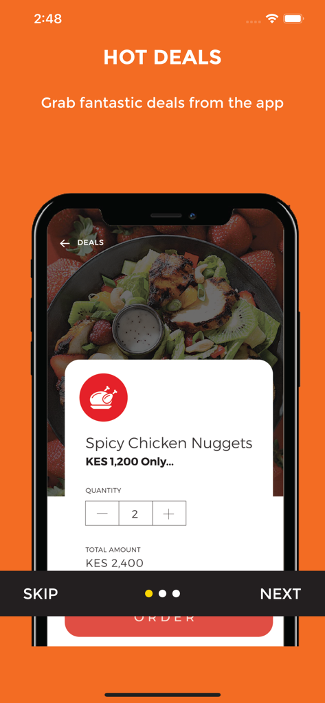 VOOMA - VOOMA app hot deals screen showing a food order for spicy chicken nuggets