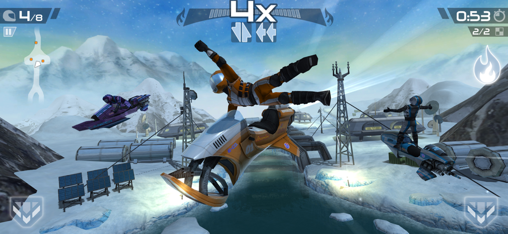Riptide GP2 - Players racing hydro jets and performing tricks in a snowy mountain setting in Riptide GP2
