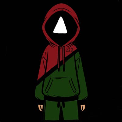 faceless girl in a tracksuit with a hood on and no hair