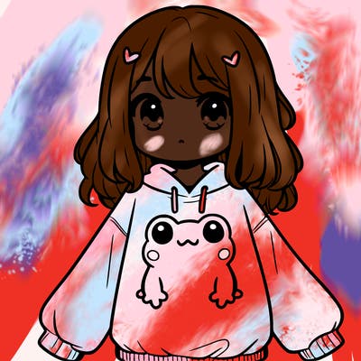 girl wearing frogging sweatshirt