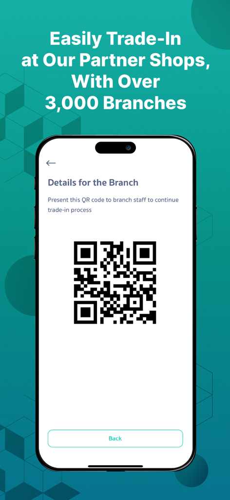 Remobie Check - Smartphone screen with a QR code for trade in at partner stores