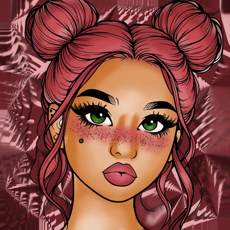 realistic girl with two buns on her hair and lips