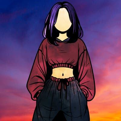 realistic girl faceless with baggy pants and a crop top