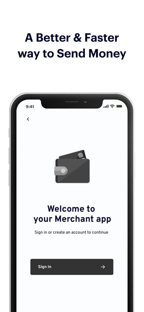 Sofri Agent - Welcome screen of the Sofri Agent merchant app featuring a wallet icon and sign in button