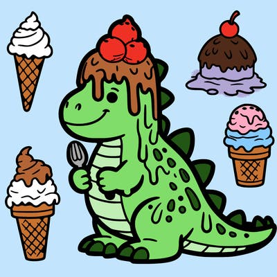 dino with ice cream all over it