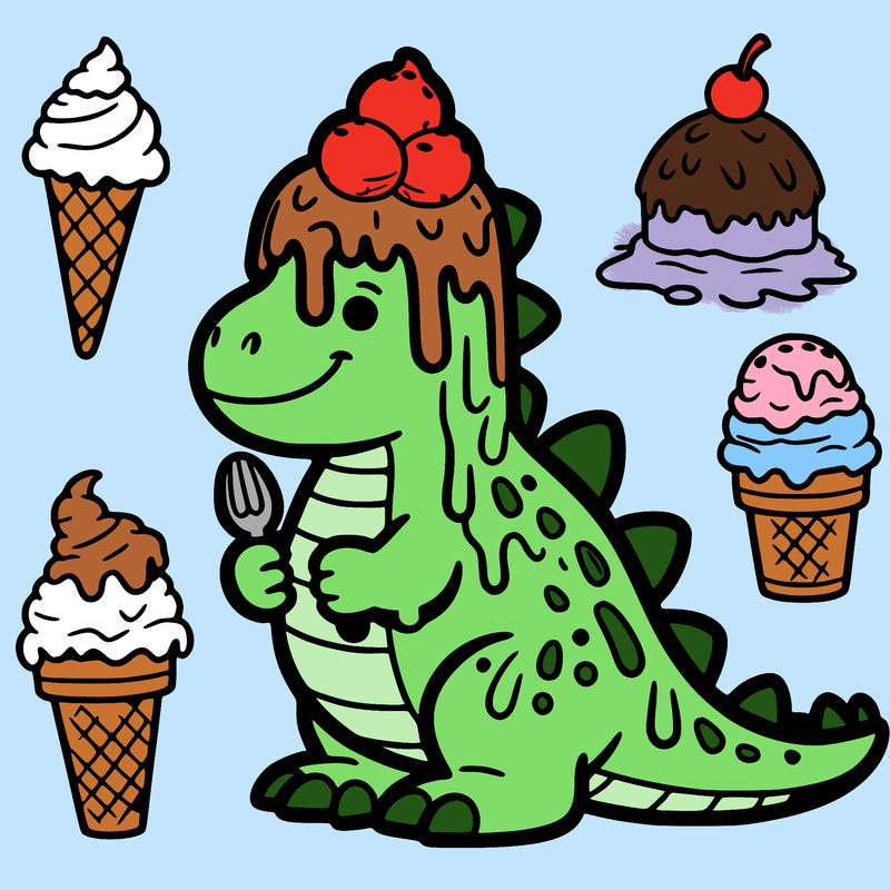 dino with ice cream all over it