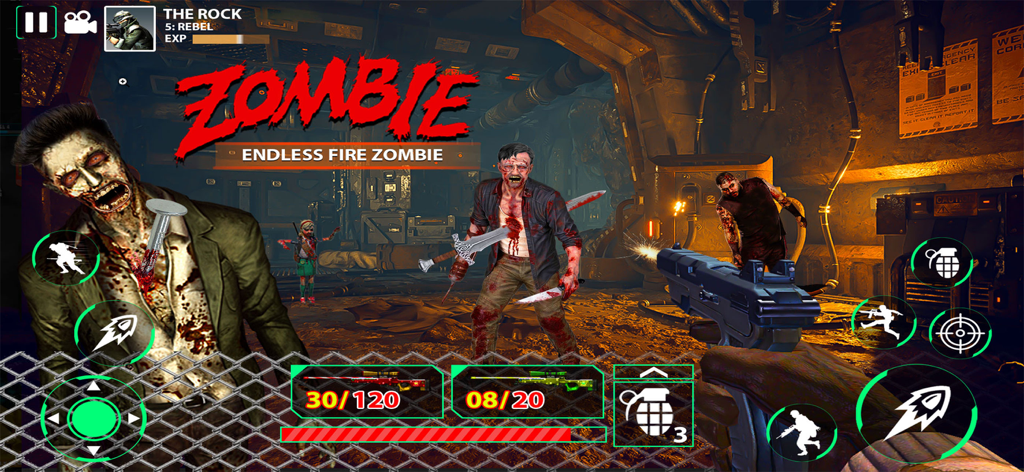 Fps Counter Strike: Sniper War - First person shooter gameplay showing zombie mode with various weapons and onscreen controls