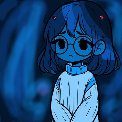 sad girl with glasses in a sweater