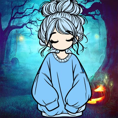 girl with baggy sweatshirt and messy bun