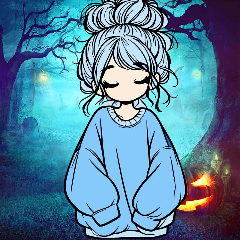 girl with baggy sweatshirt and messy bun