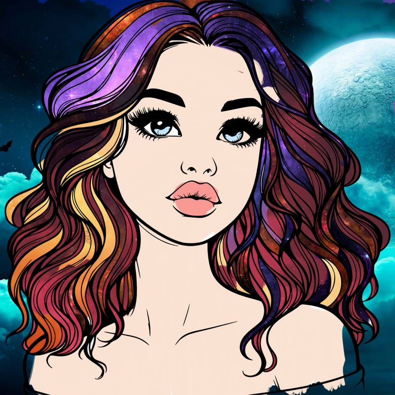 realistic girl with wavy hair and lips