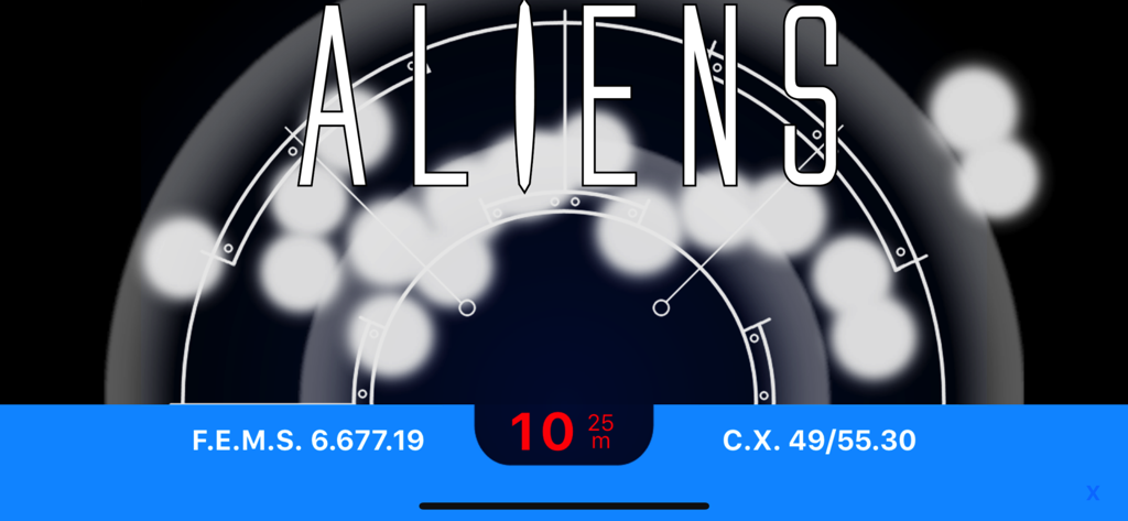 Aliens Motion Tracker - Sci-fi radar interface from the Aliens Motion Tracker app with distance indicators and the movie title