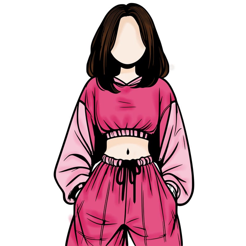 realistic girl faceless with baggy pants and a crop top