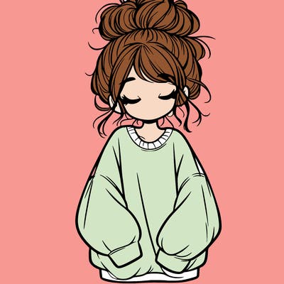 girl with baggy sweatshirt and messy bun