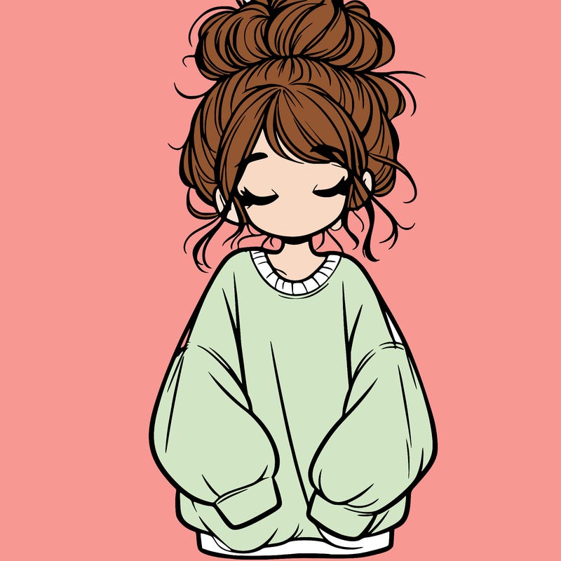 girl with baggy sweatshirt and messy bun