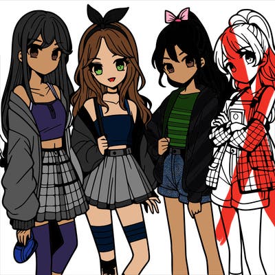 teen manga girls group of 4