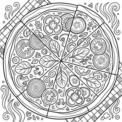 Unleash your creativity with this super detailed vegetable pizza coloring page, specially designed for teens. Explore a delicious array of fresh toppings and intricate patterns, offering hours of engaging artistic fun.