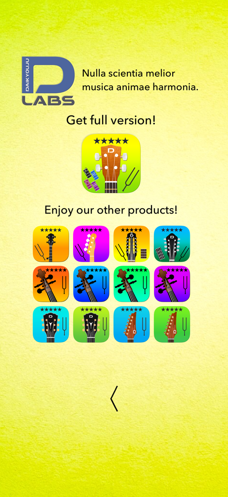 Uma tela exibindo outros aplicativos de afinador de instrumentos musicais do mesmo desenvolvedor