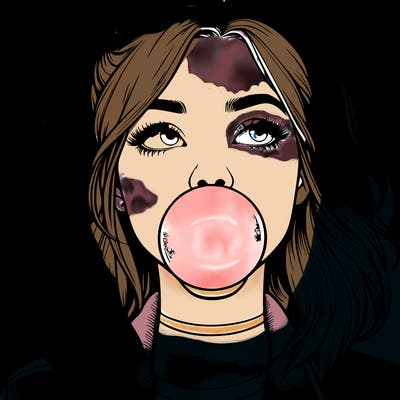 realististic girl blowing bubble -gum