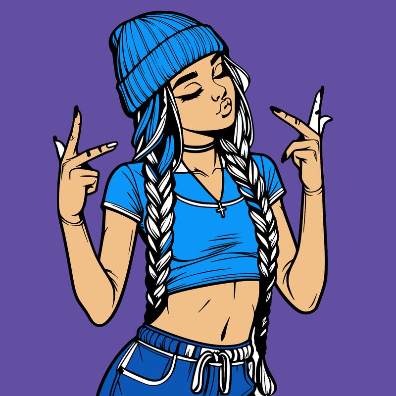 realistic teenage girl with braids and a beanie and crop top doing 🫶🏼