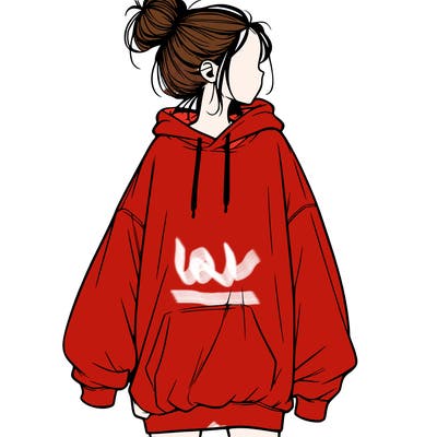 realistic girl with a oversized sweatshirt on and a bun
