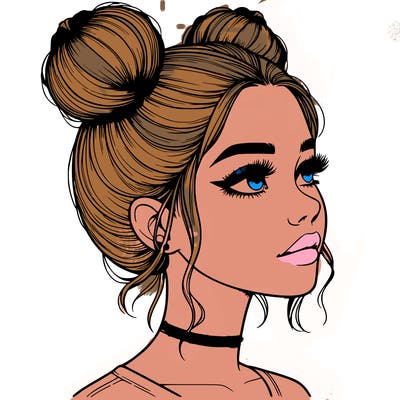 realistic girl with buns on the top of her head