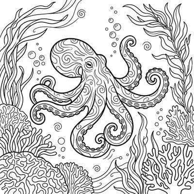 Embark on a calming undersea journey with this beautifully detailed Common Octopus coloring page, specially designed with clear, large print lines for seniors. This template offers a delightful blend of artistic engagement and cognitive stimulation, perfect for a relaxing creative escape.