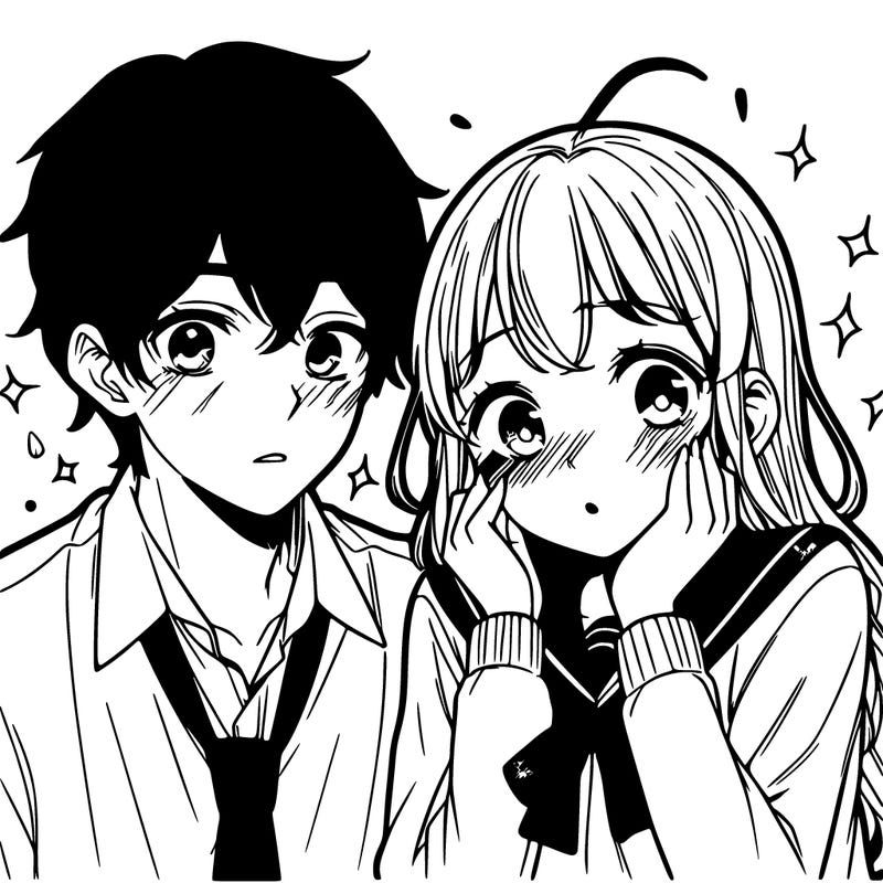 boy and girl blushing in high school anime
