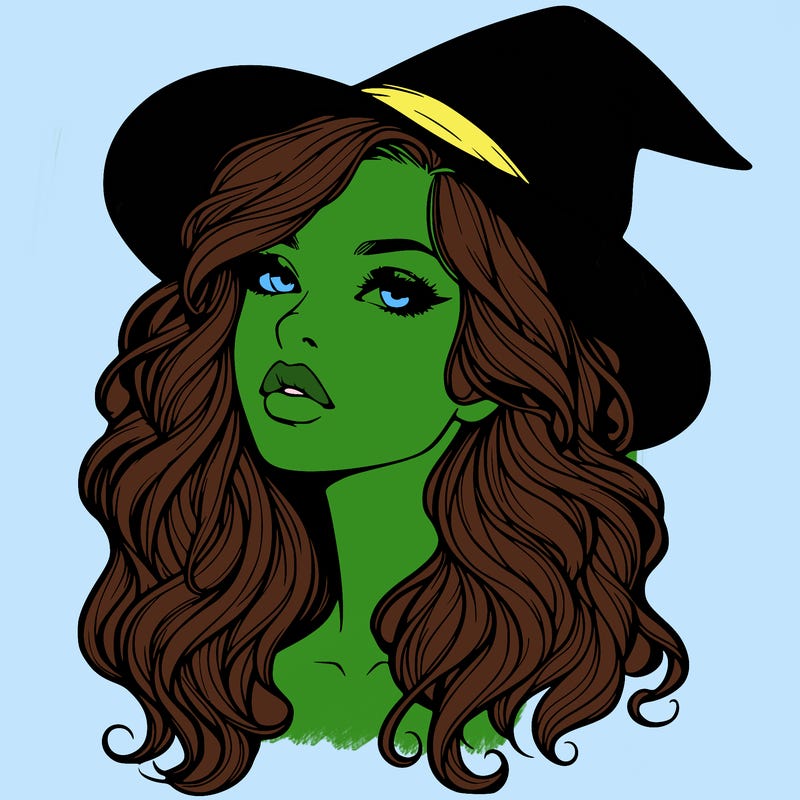 realistic witch girl with wavy hair and lips