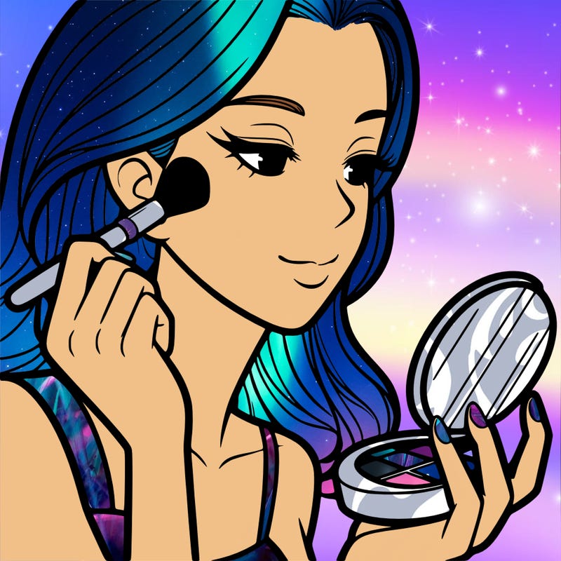 little girl putting on makeup