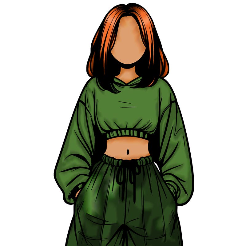realistic girl faceless with baggy pants and a crop top