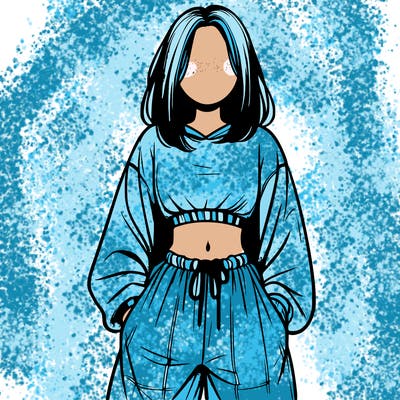 realistic girl faceless with baggy pants and a crop top