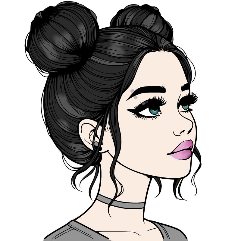 realistic girl with buns on the top of her head