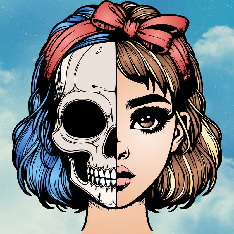 realistic girl with half skull mask