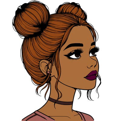 realistic girl with buns on the top of her head