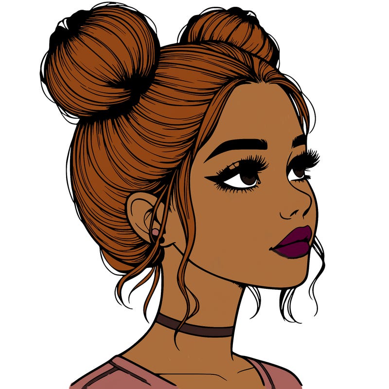realistic girl with buns on the top of her head