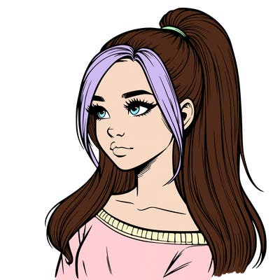 realistic girl with a high ponytail